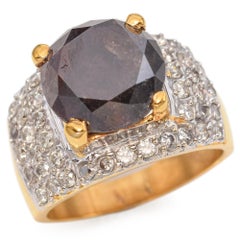 Yellow & White Gold 6.53ct Brown Diamond, Pavé Diamond Statement Ring