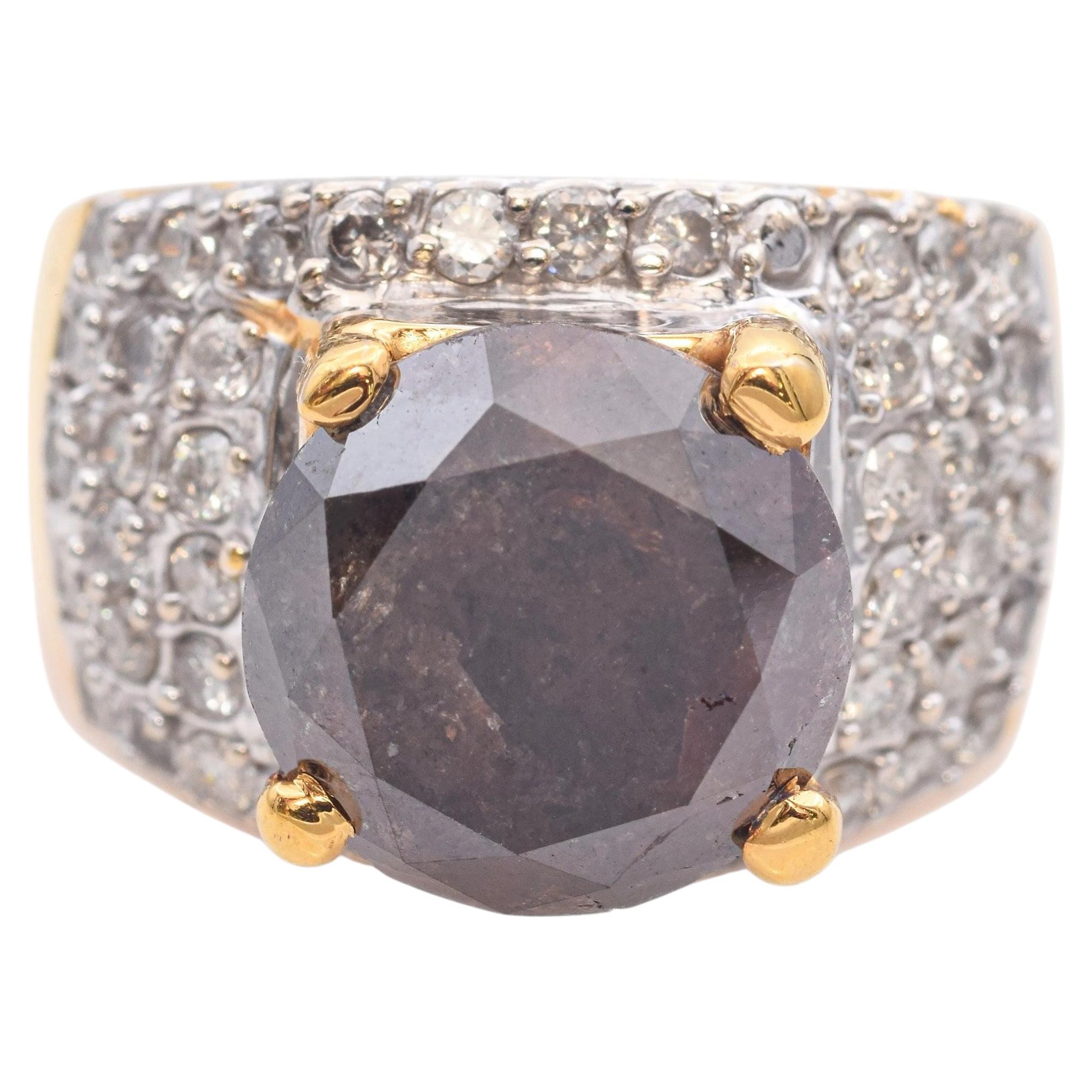 Gelb & Weißgold 6,53ct Brauner Diamant, Pavé Diamant Statement Ring