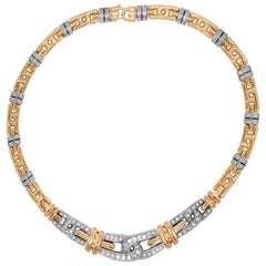 Yellow White Gold and Diamond Choker Link Necklace