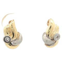 Yellow & White Gold Bezel Diamond Petite Fire Flame Design Drop Earrings