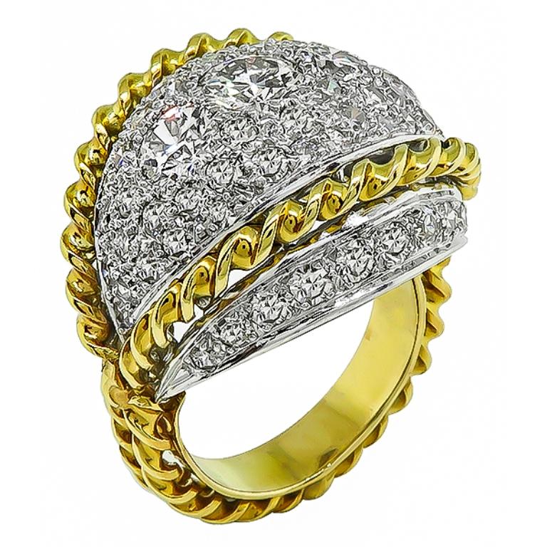 Yellow White Gold Diamond Cocktail Ring In Good Condition For Sale In New York, NY