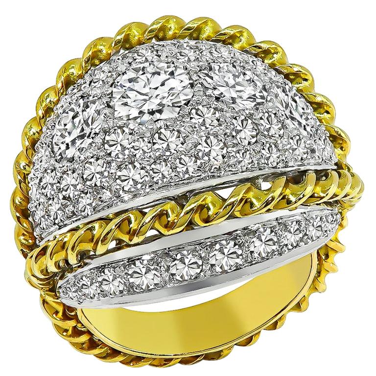 Yellow White Gold Diamond Cocktail Ring For Sale