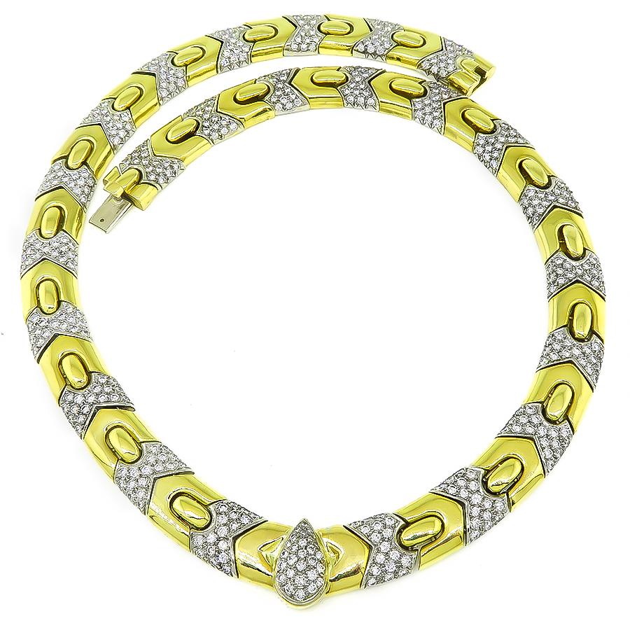 Round Cut Yellow and White Gold Diamond Necklace For Sale