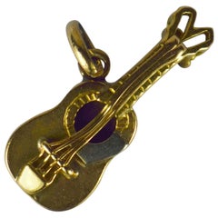 Yellow White Gold Guitar Charm Pendant