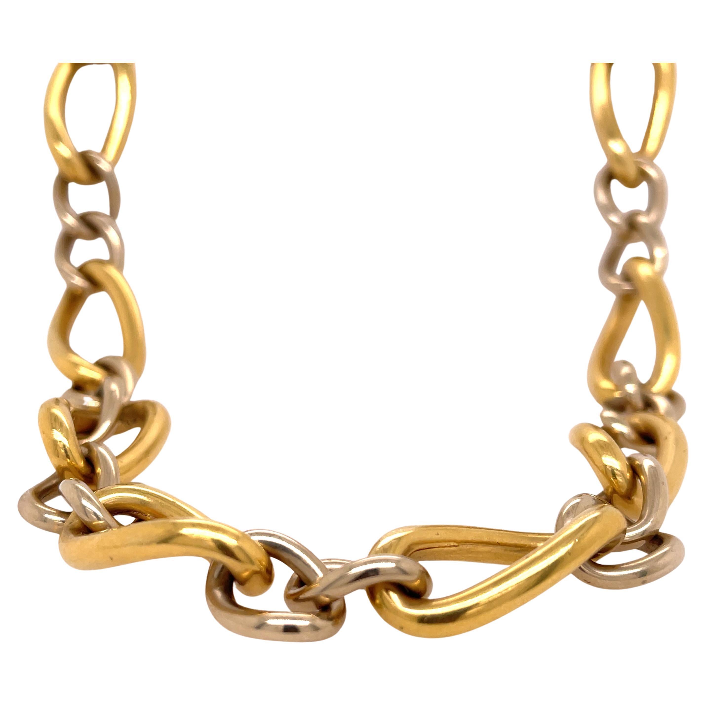 Yellow & White Gold Hollow Link Chain Necklace