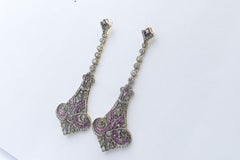Yellow or White Gold Ruby and Diamond Long Drop Earrings