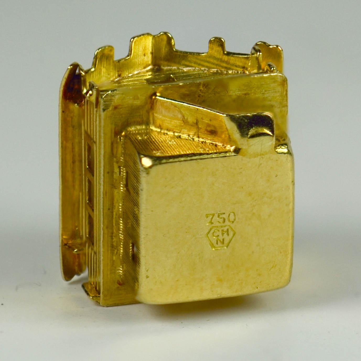 Women's or Men's Yellow White Gold Ski Chalet Lodge Charm Pendant