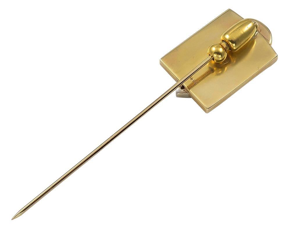 Great figural stickpin:  men's dress shirt in 14K yellow gold, with a striped tie in 14K white gold.  1/2