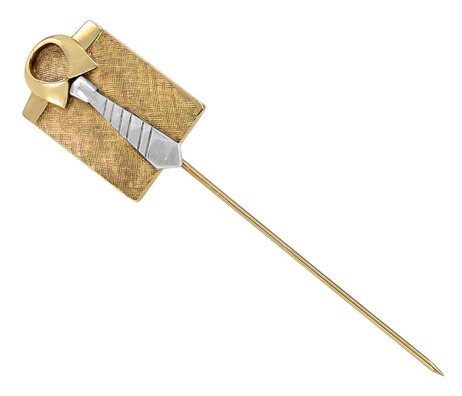 Yellow and White Gold Stickpin In Excellent Condition For Sale In New York, NY