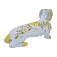 Yellow & White Hand-Painted Dachshund Figurine