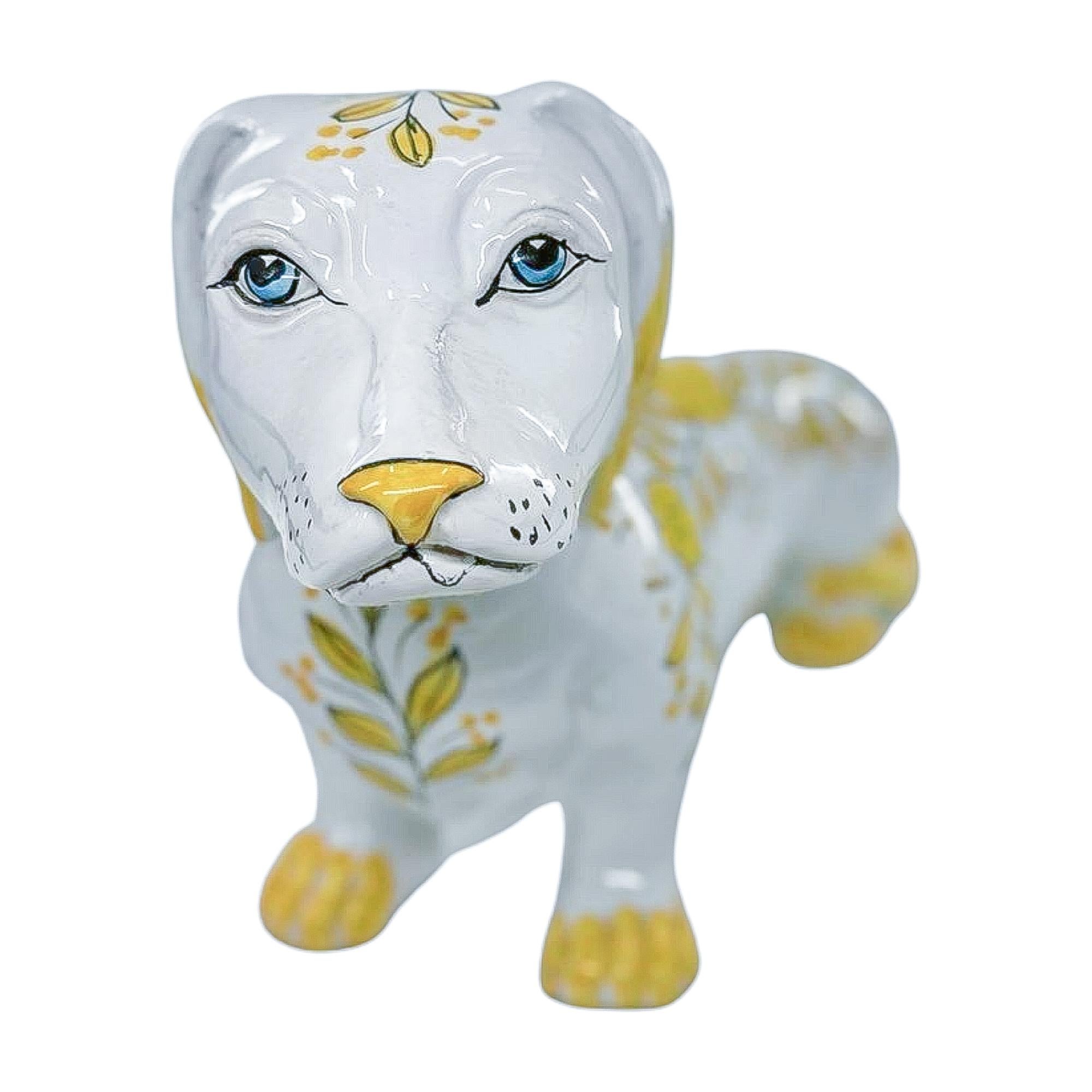 Hollywood Regency Yellow & White Hand-Painted Dachshund Figurine For Sale