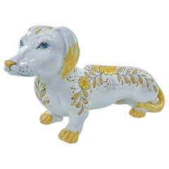 Yellow & White Hand-Painted Dachshund Figurine