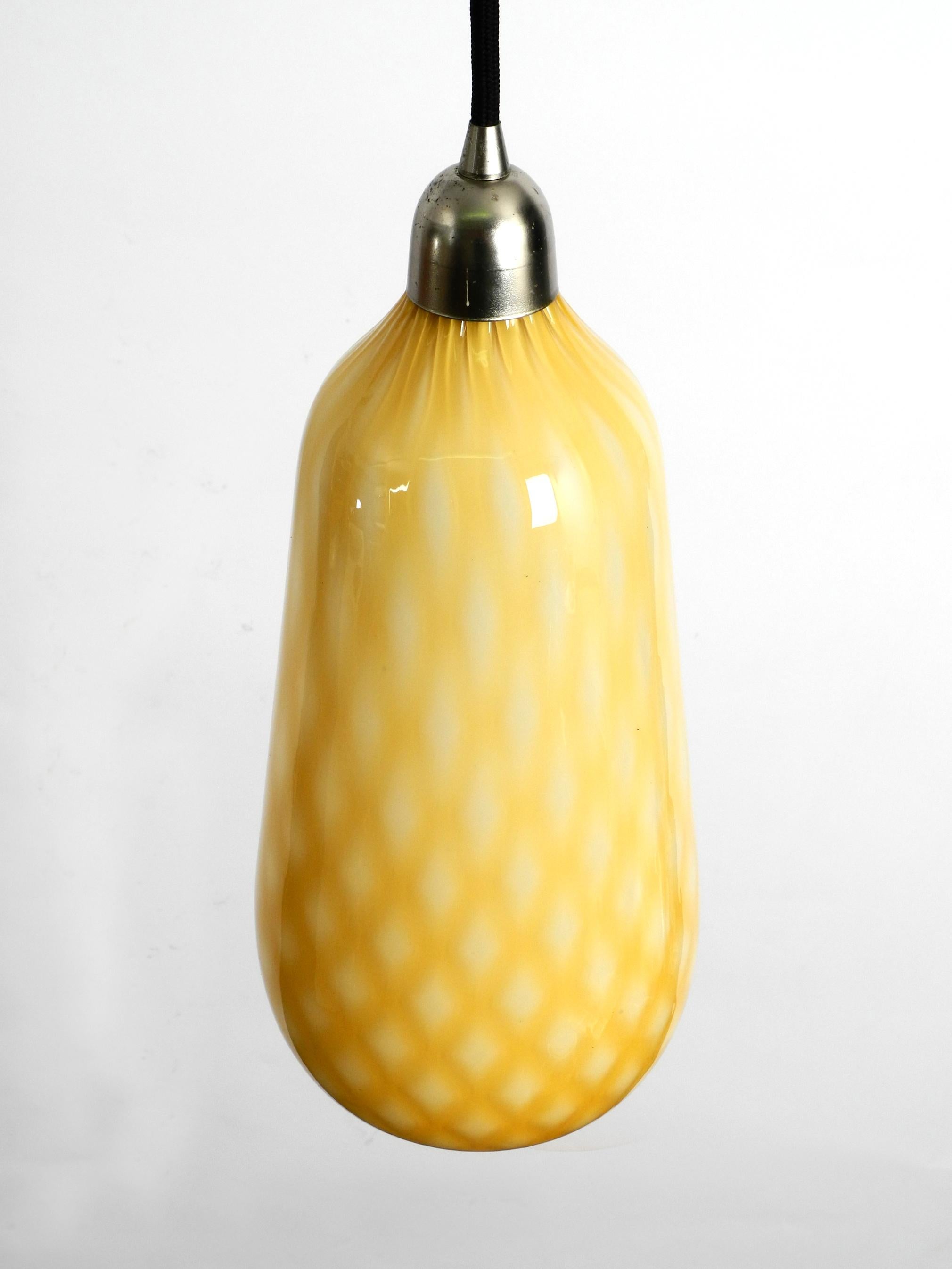 Mid-Century Modern Yellow and White Italian Midcentury Murano Glass Pendant Lamp in Rare Design For Sale