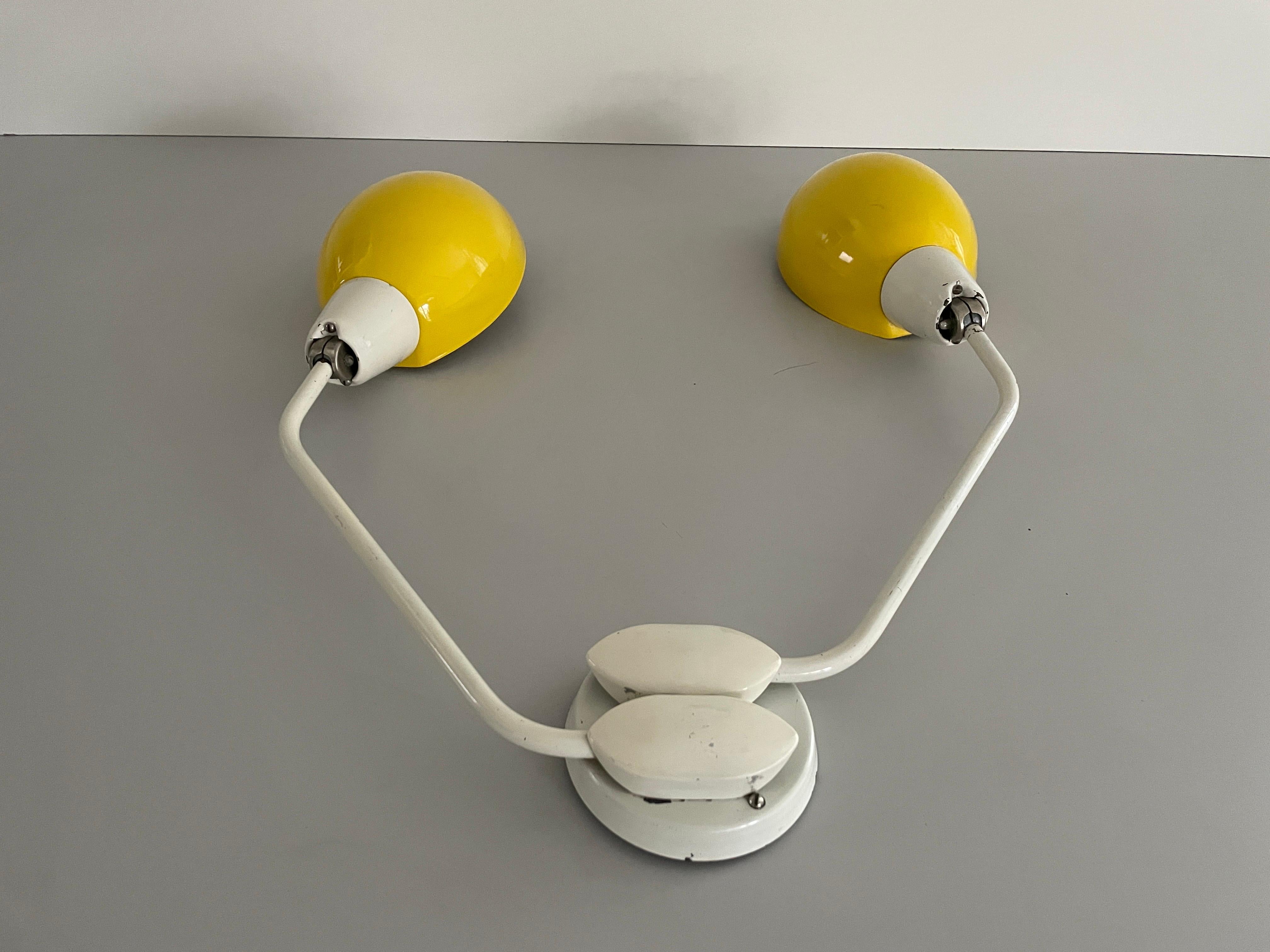 Italian Yellow-White Metal Twin Shade Large Single Sconce, 1950s, Italy For Sale