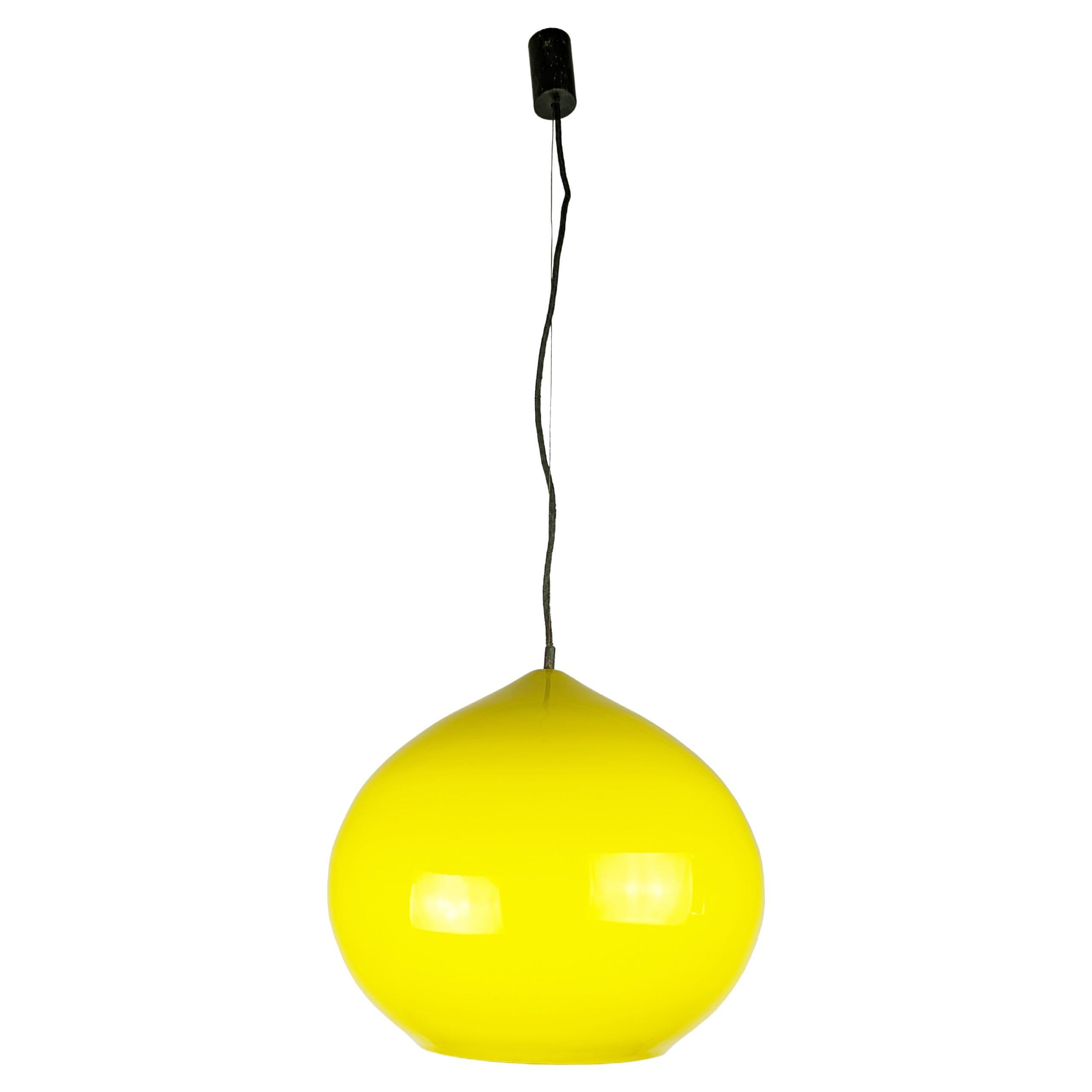 Lámpara colgante de cristal de Murano amarillo y blanco de A. Pianon para Vistosi, años 60