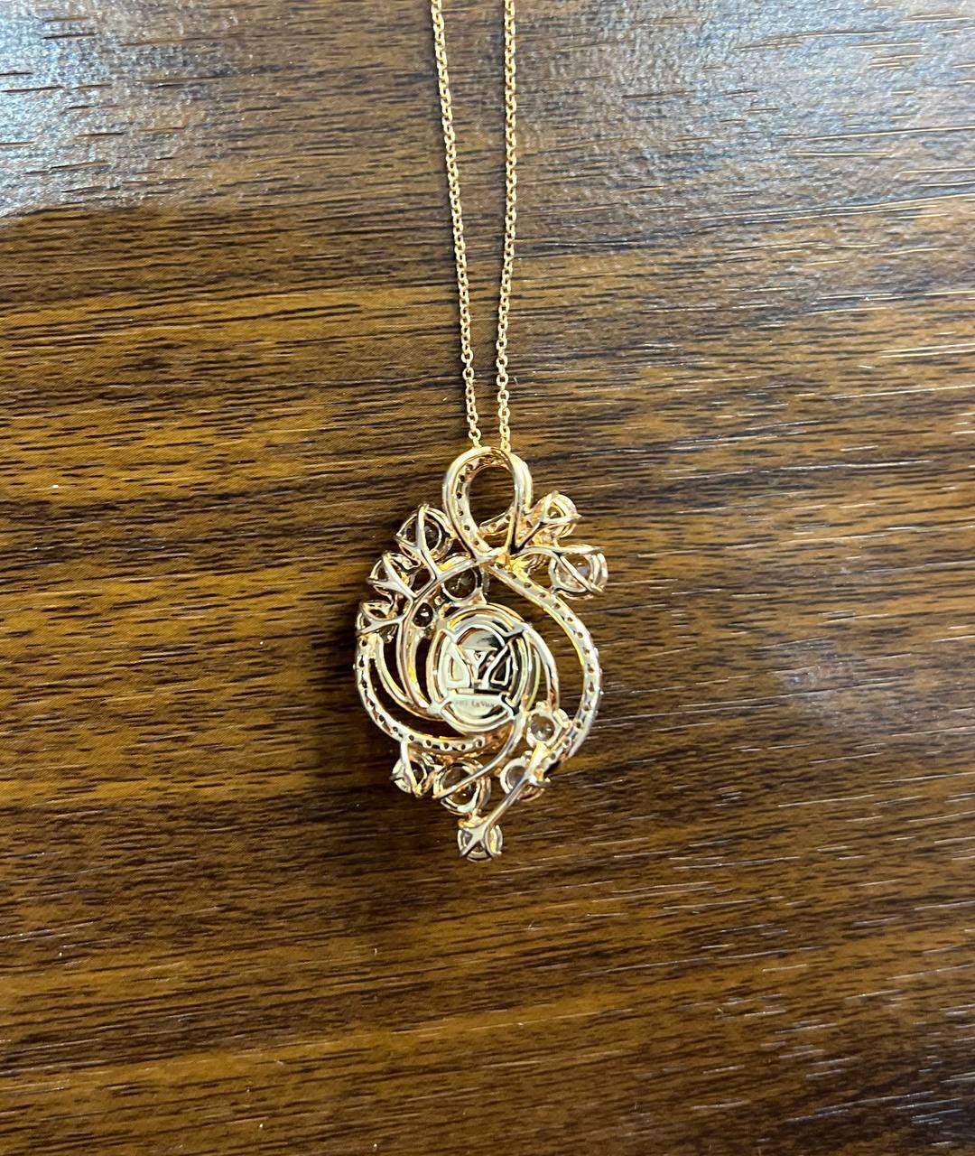Cabochon Yellow White Opal Peach Morganites White Diamonds 14K Rose Gold Pendant Necklace For Sale