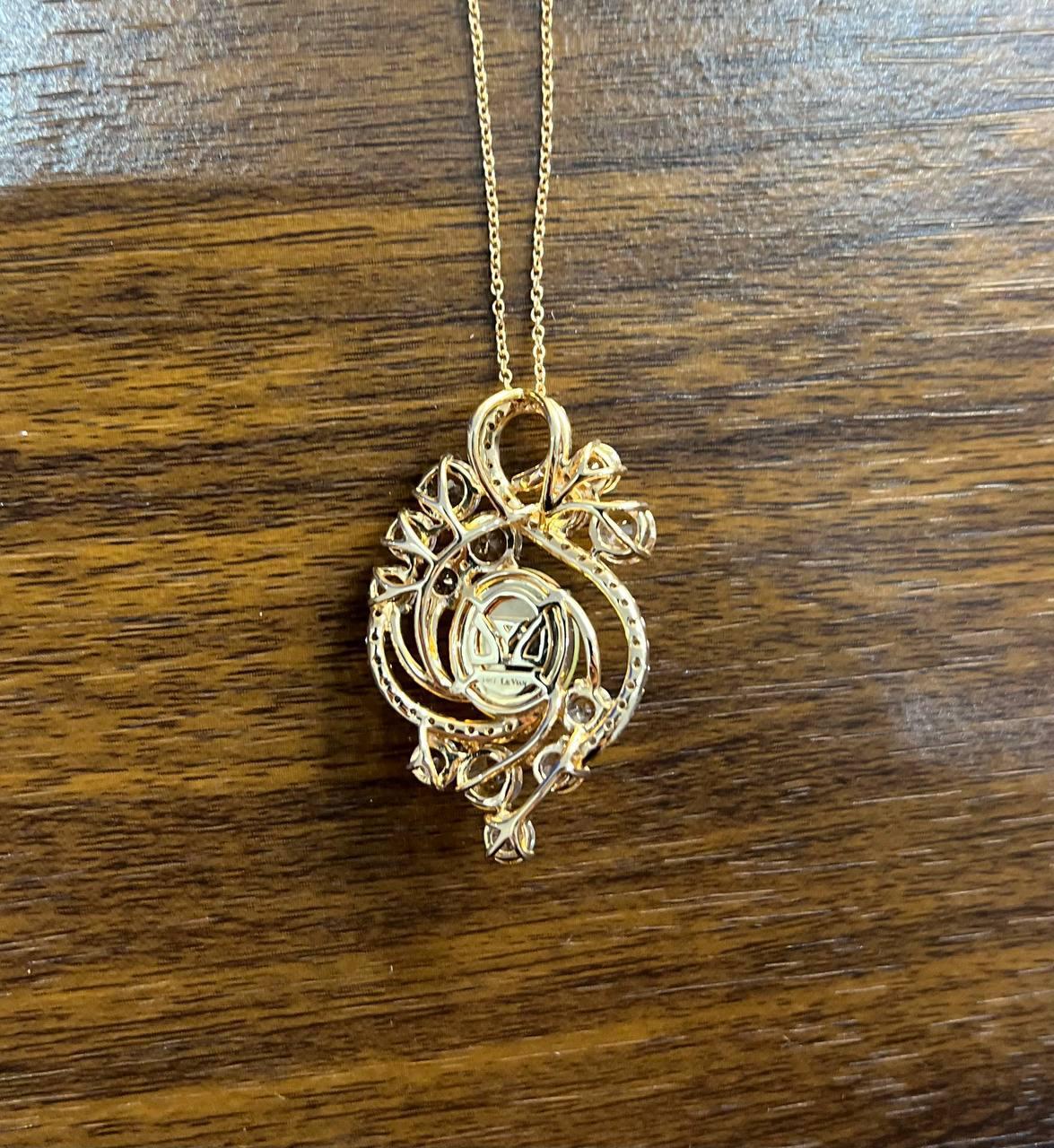 Yellow White Opal Peach Morganites White Diamonds 14K Rose Gold Pendant Necklace In New Condition For Sale In Oakton, VA