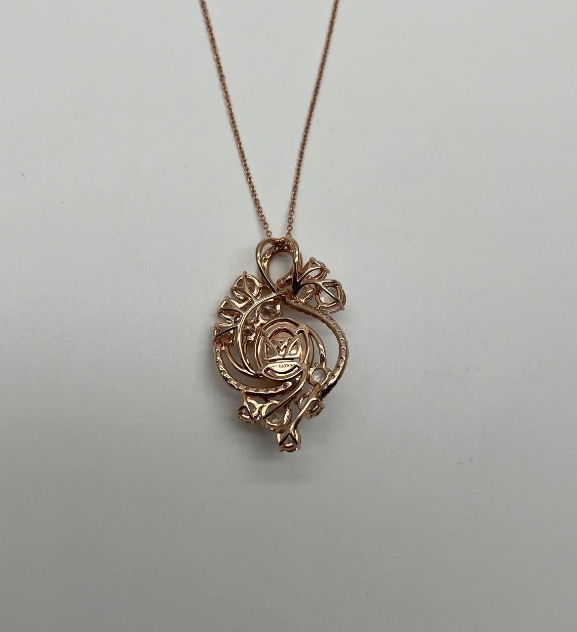 Yellow White Opal Peach Morganites White Diamonds 14K Rose Gold Pendant Necklace For Sale 2