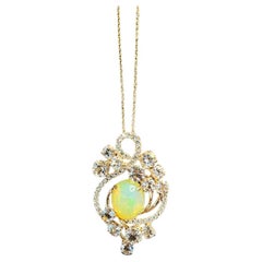 Yellow White Opal Peach Morganites White Diamonds 14K Rose Gold Pendant Necklace