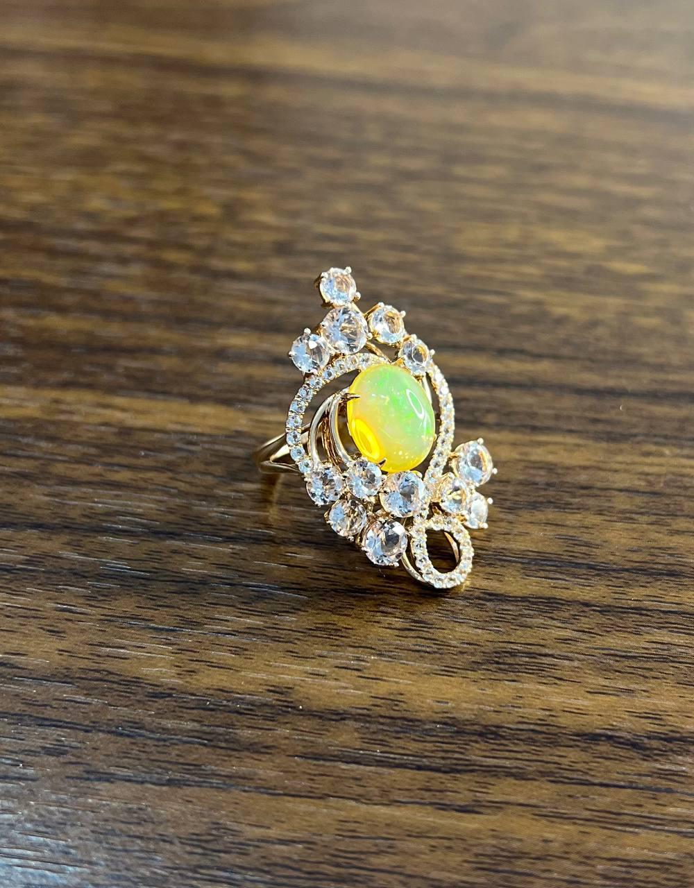 Opalo Blanco Amarillo Morganitas Diamantes Blancos Anillo de Oro Rosa de 14K Corte mixto en venta