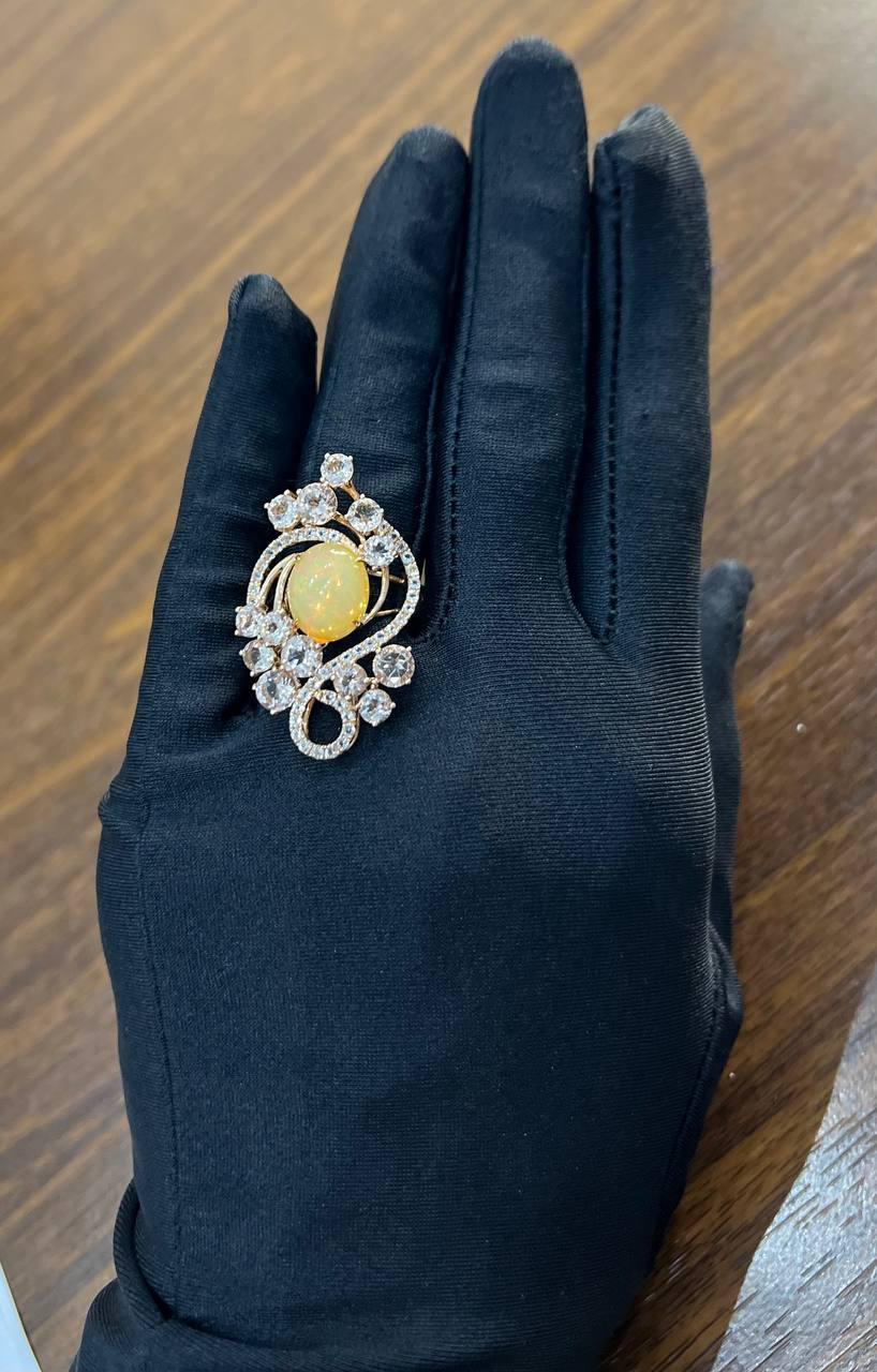 Opalo Blanco Amarillo Morganitas Diamantes Blancos Anillo de Oro Rosa de 14K en venta 3