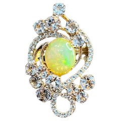 Yellow White Opal Peach Morganites White Diamonds 14K Rose Gold Statement Ring
