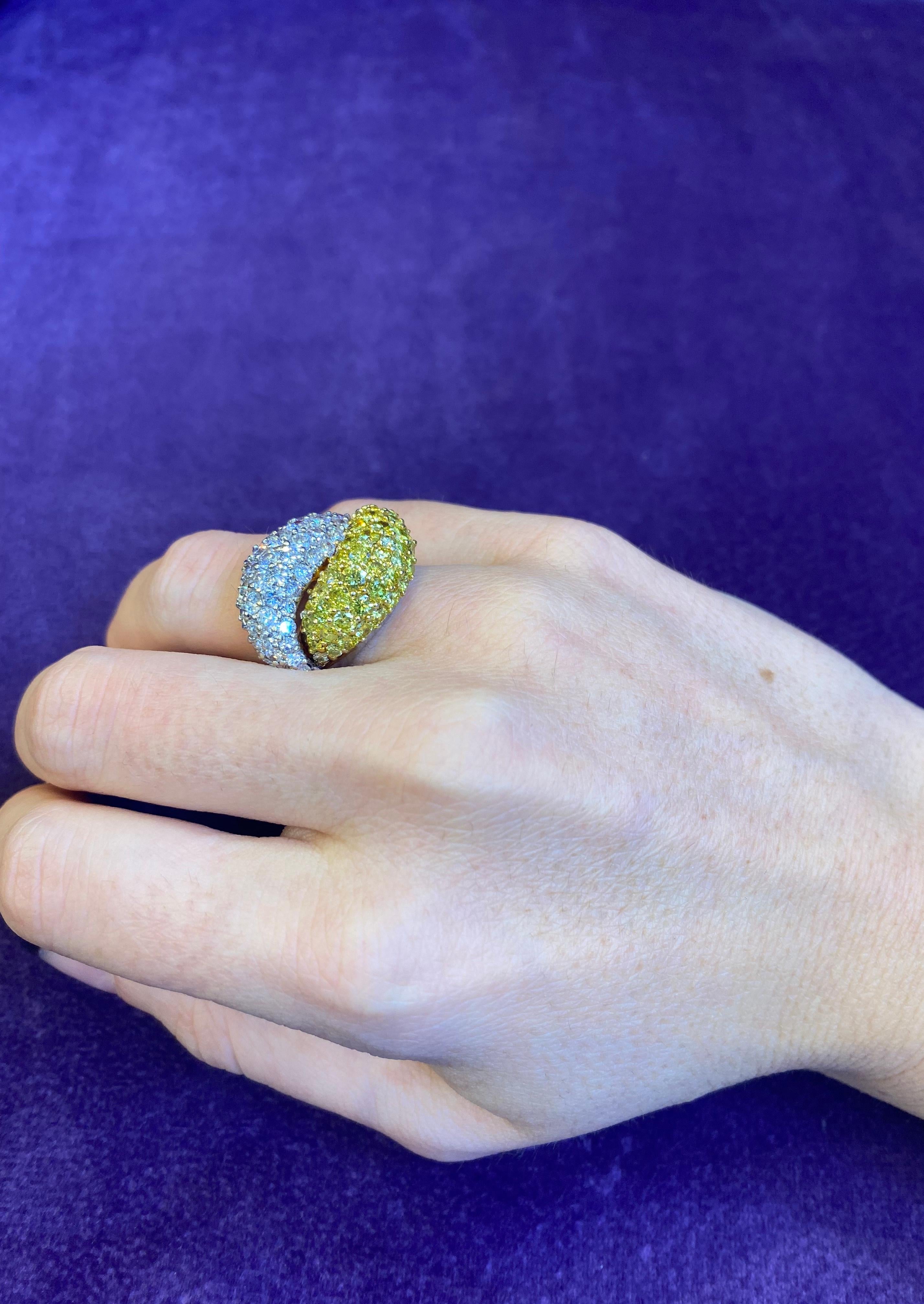Round Cut Yellow & White Pave Diamond You and Me Ring For Sale