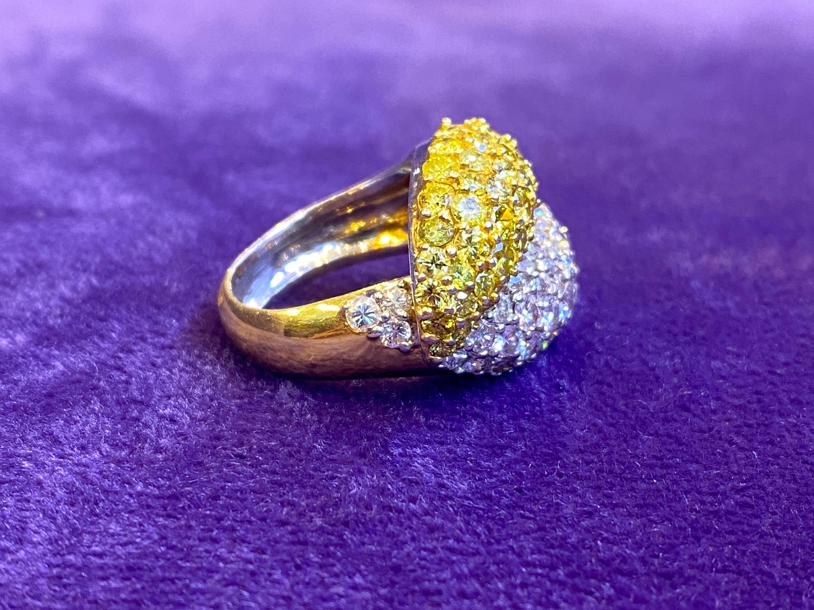 Yellow & White Pave Diamond You and Me Ring For Sale 2