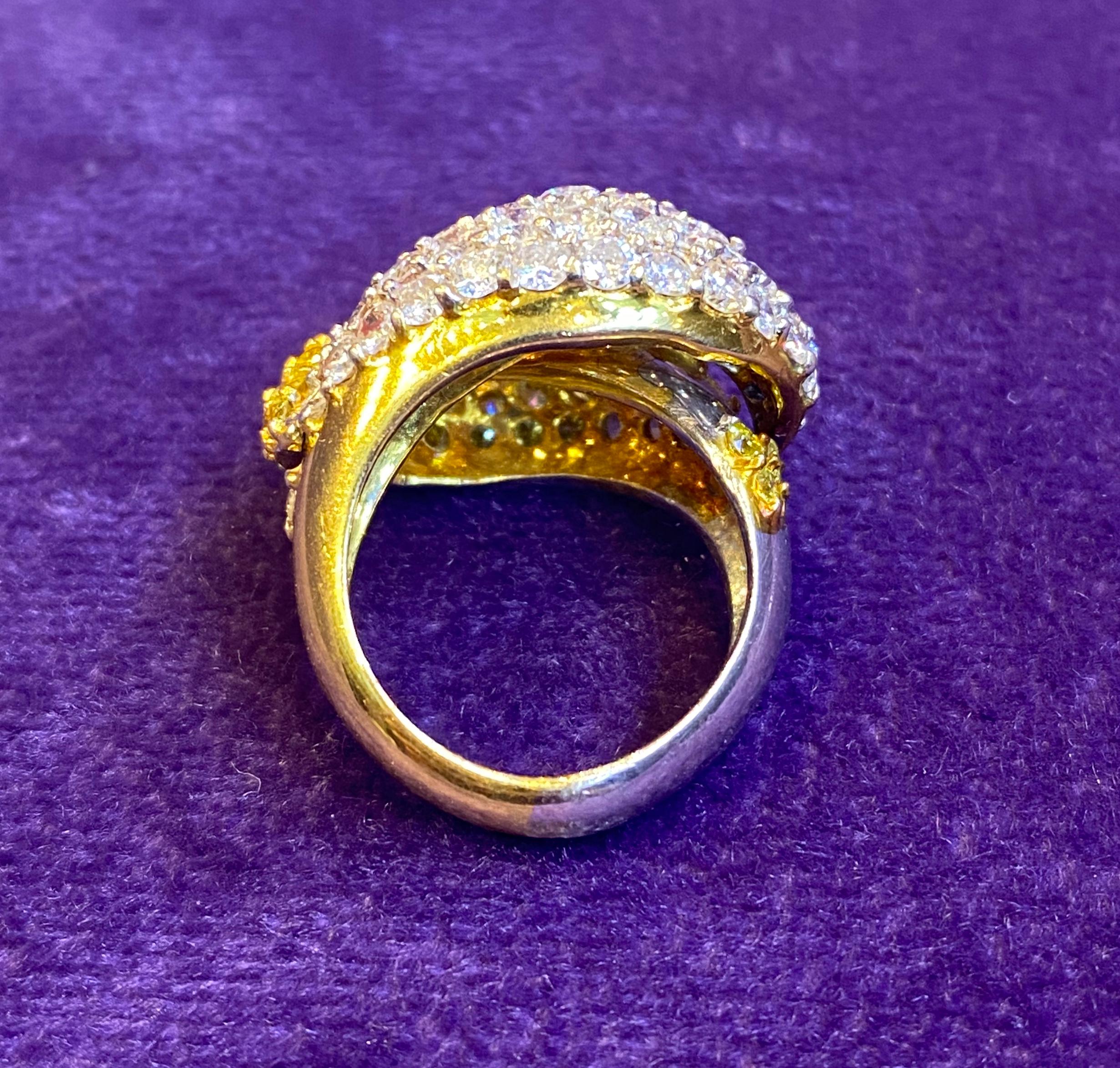 Yellow & White Pave Diamond You and Me Ring For Sale 3