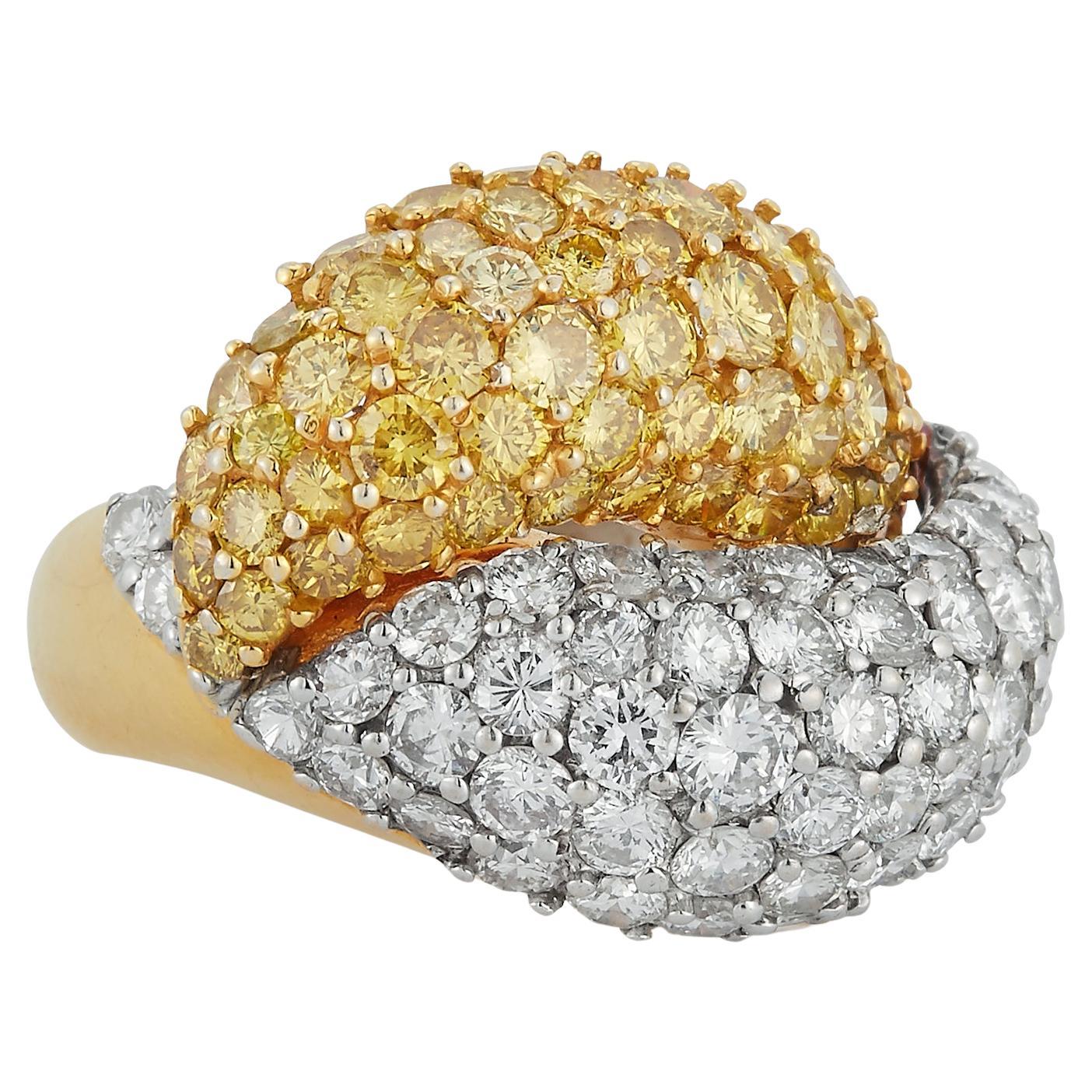 Yellow & White Pave Diamond You and Me Ring For Sale
