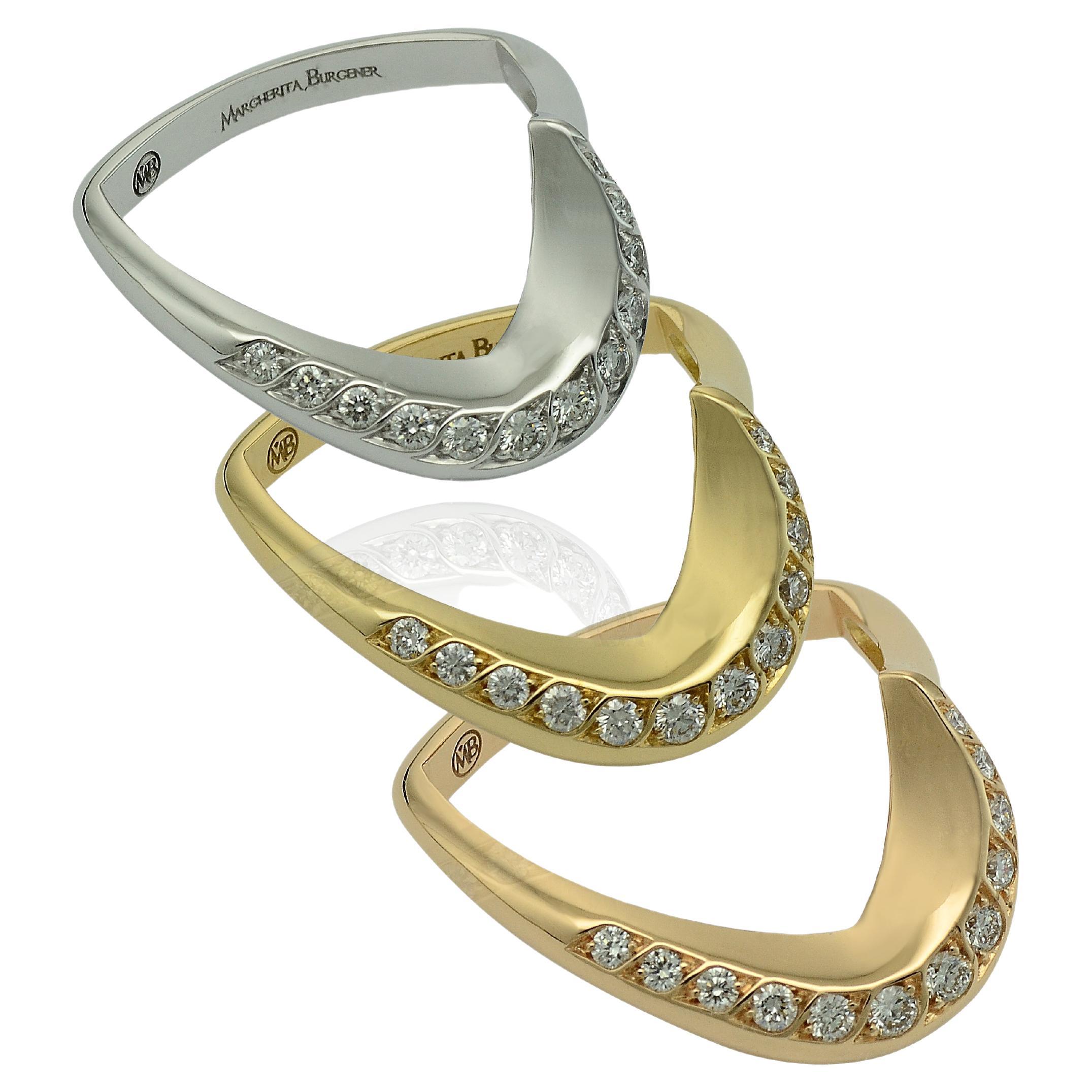 Yellow White Rose 18 Kt Gold  Diamonds Love Stackable Rings  For Sale