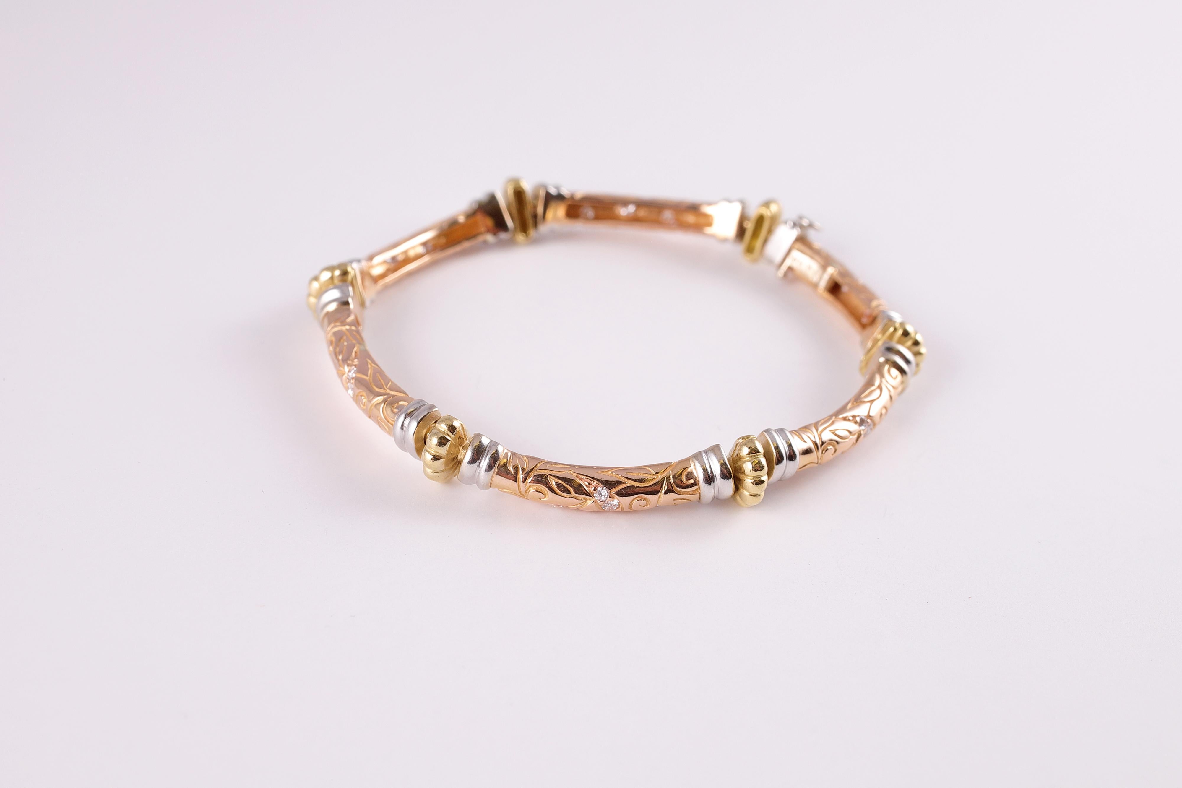 Yellow, White, Rose Gold Diamond Bracelet by SeidenGang, Laurel Collection 8