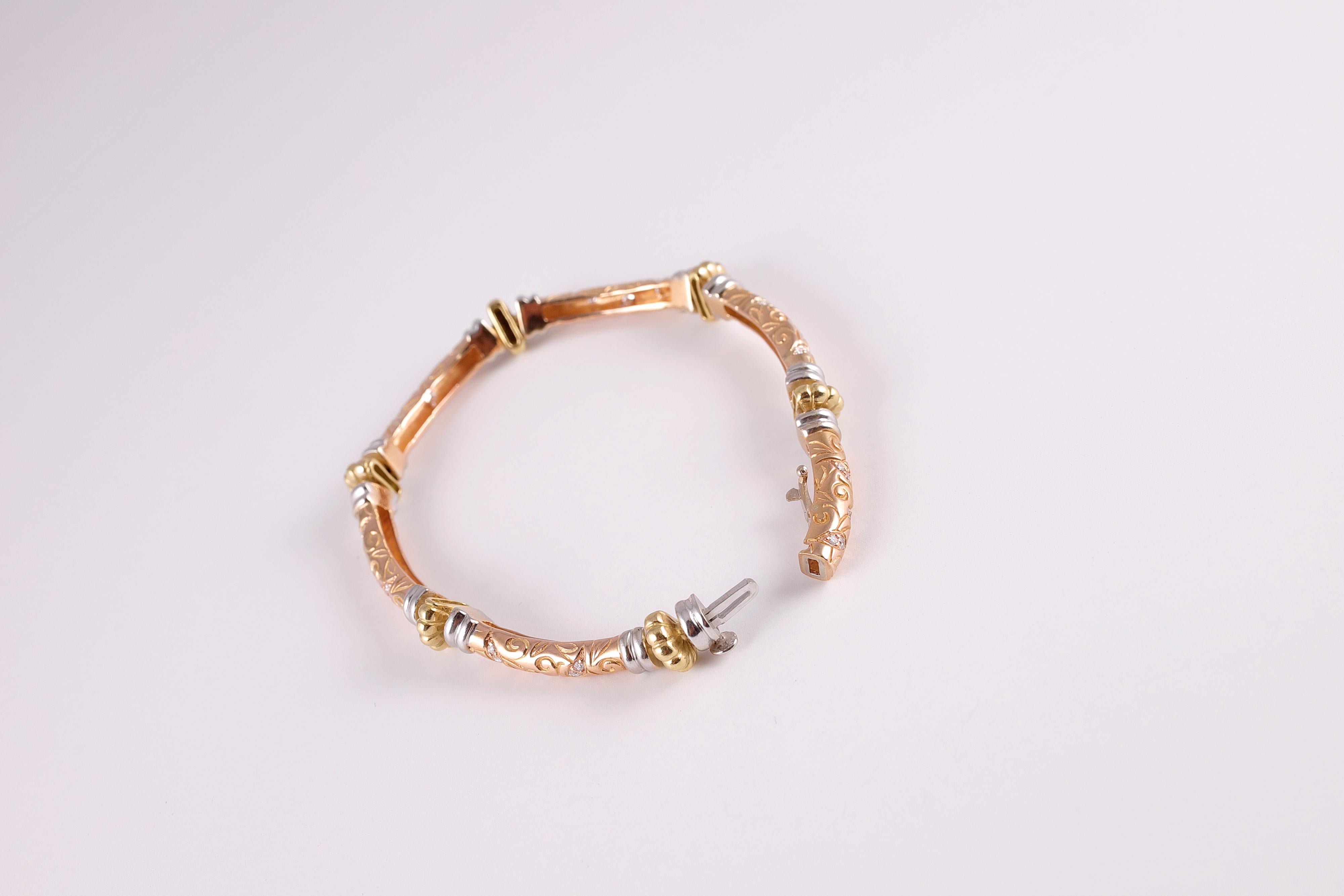 Yellow, White, Rose Gold Diamond Bracelet by SeidenGang, Laurel Collection In Good Condition In Dallas, TX