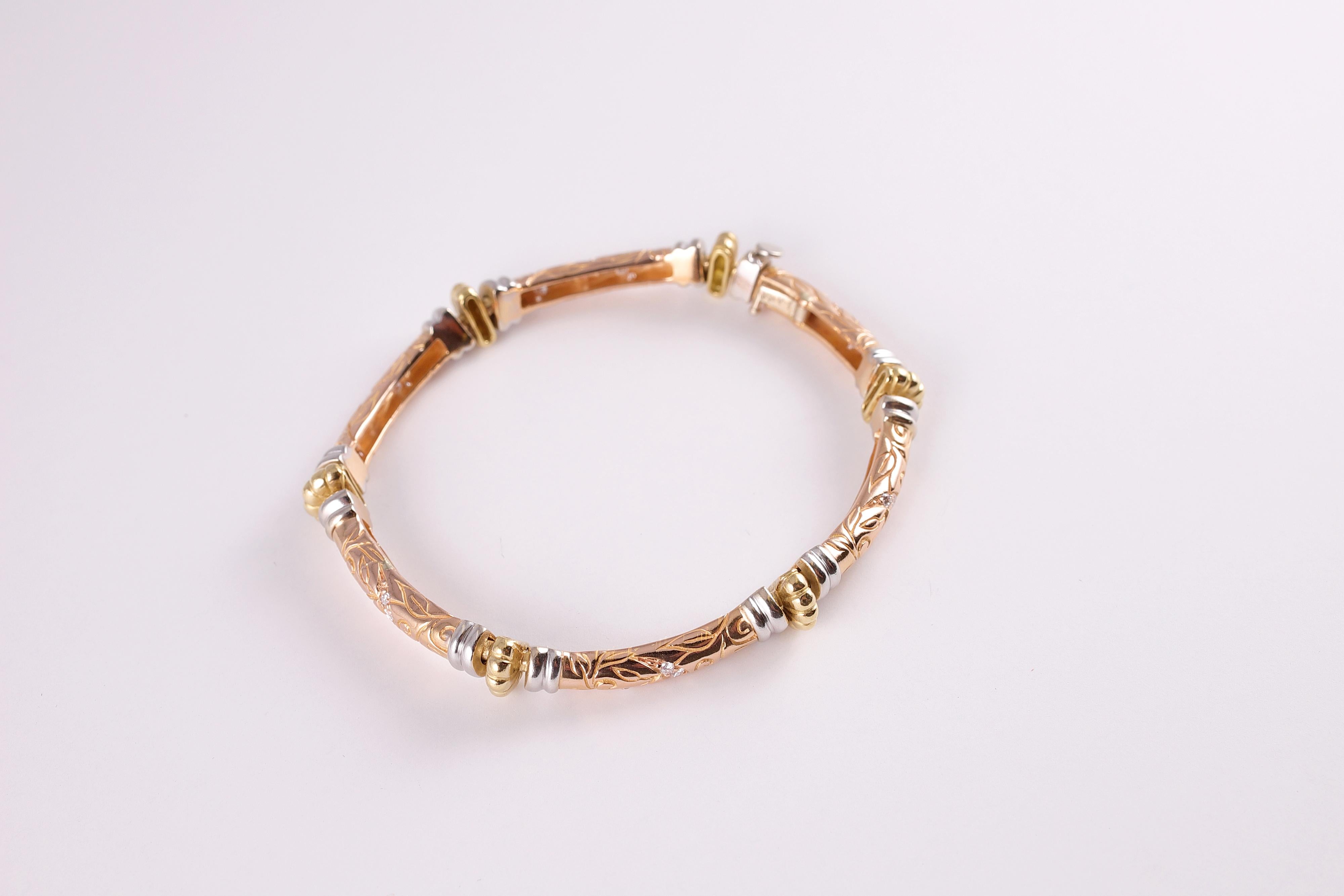 Yellow, White, Rose Gold Diamond Bracelet by SeidenGang, Laurel Collection 4