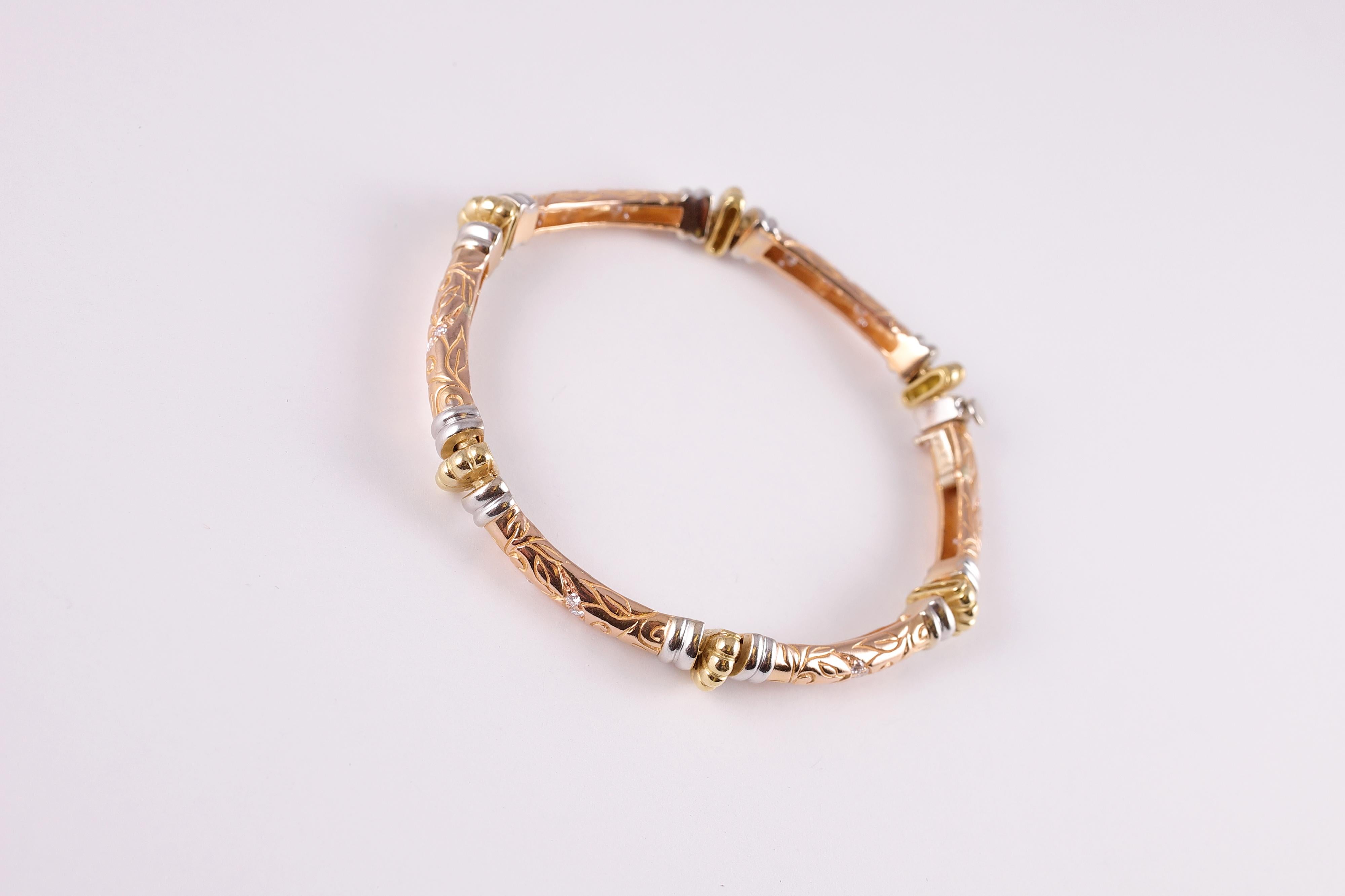 Yellow, White, Rose Gold Diamond Bracelet by SeidenGang, Laurel Collection 5