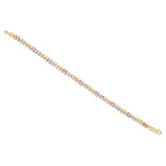 Yellow, White, & Rose Gold Leaf Design Bracelet with Diamond Cuts 14k Gold