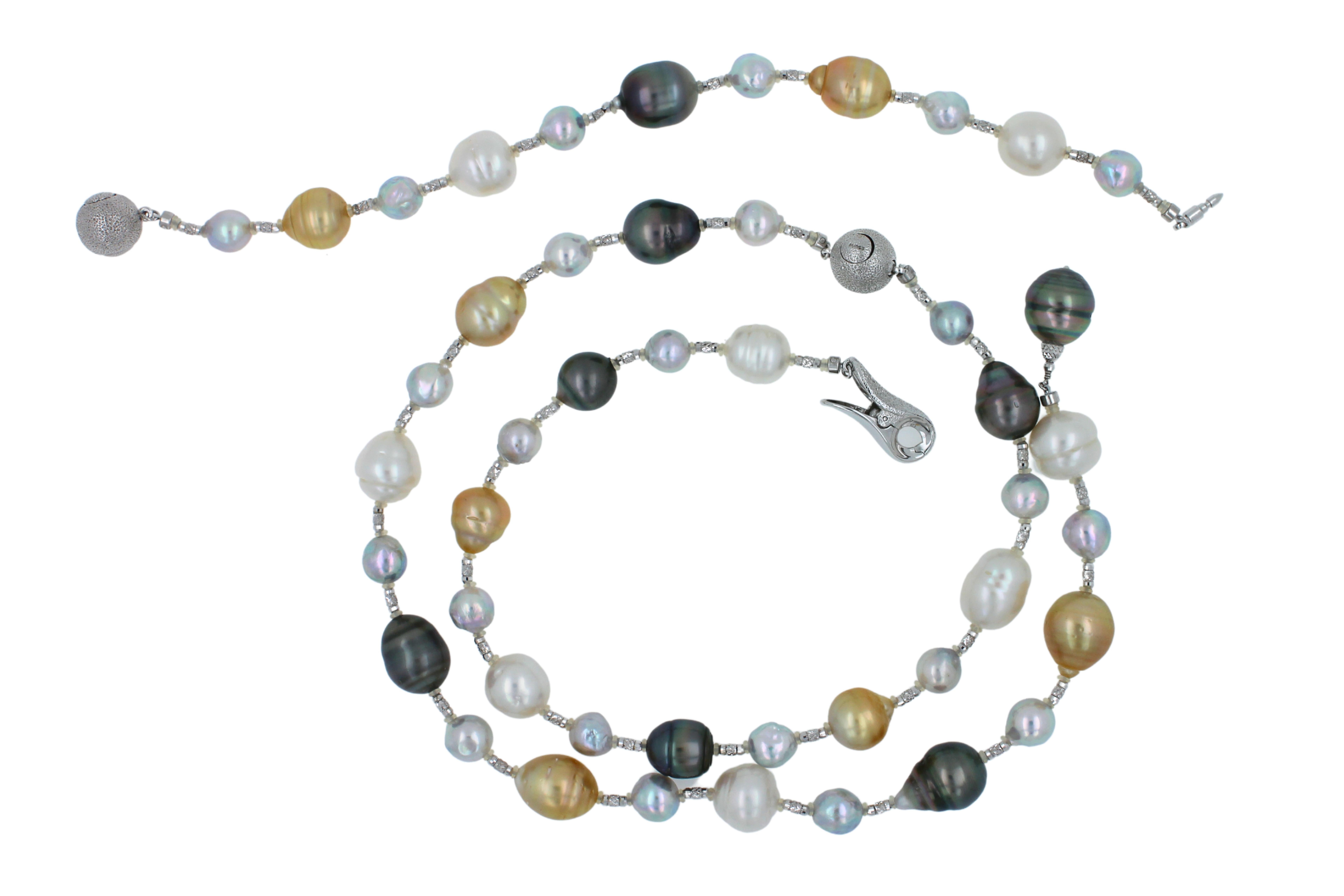 Gelb Weiß Südsee Tahiti-Perlen Gold Einstellbare Lariat Halskette Armband (Moderne) im Angebot