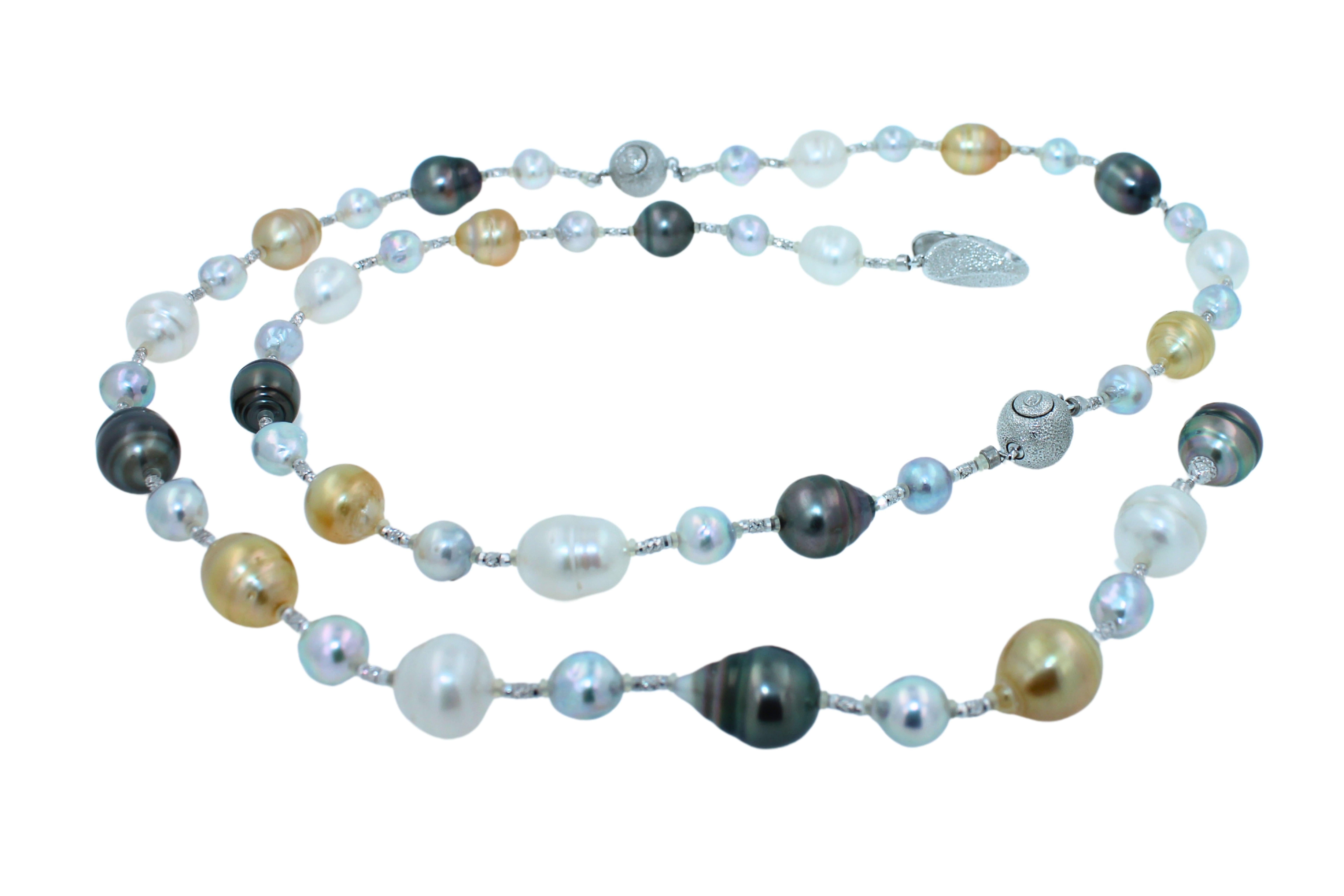 Round Cut Yellow White South Sea Tahitian Pearls Gold Adjustable Lariat Necklace Bracelet For Sale