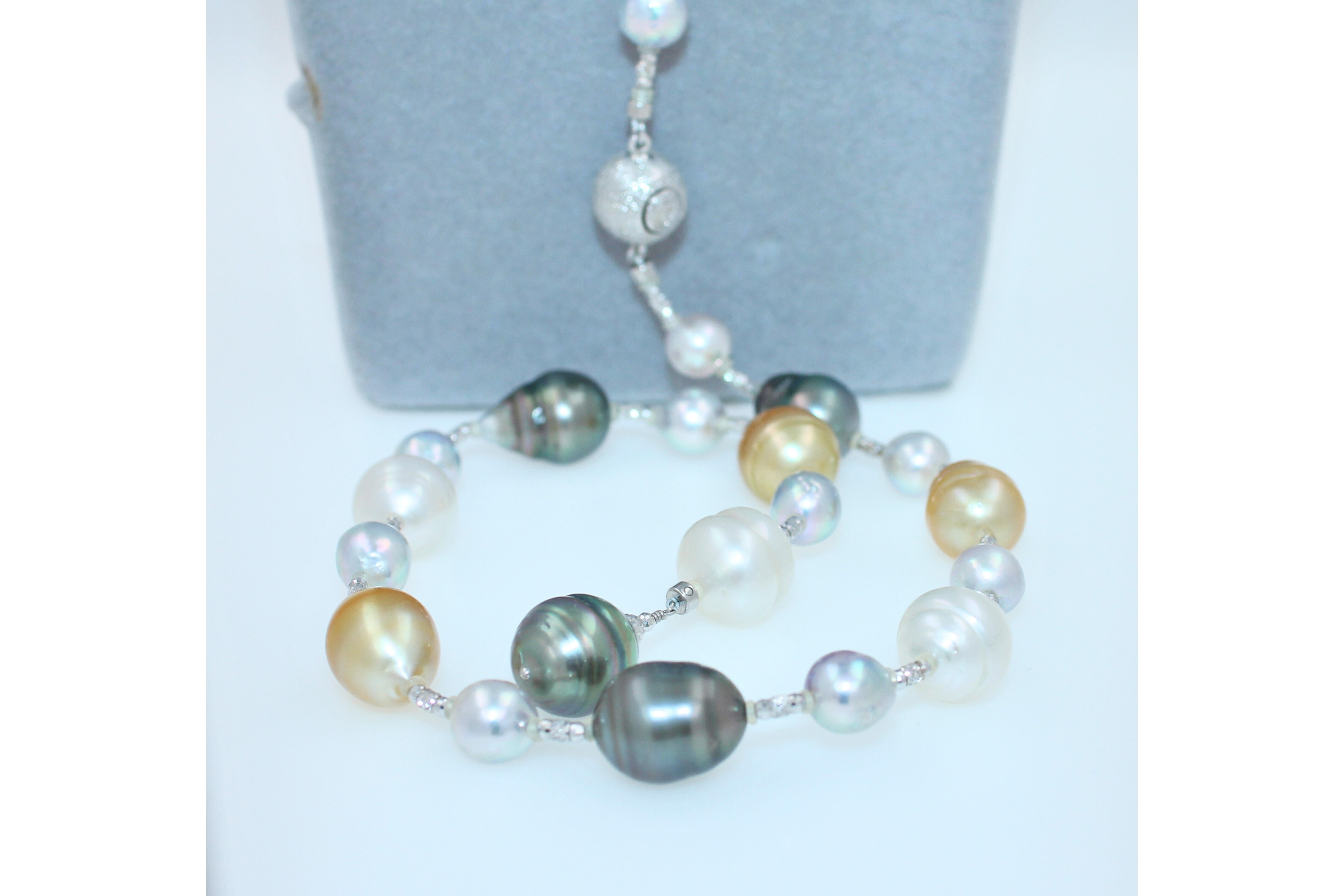 Yellow White South Sea Tahitian Pearls Gold Adjustable Lariat Necklace Bracelet For Sale 2