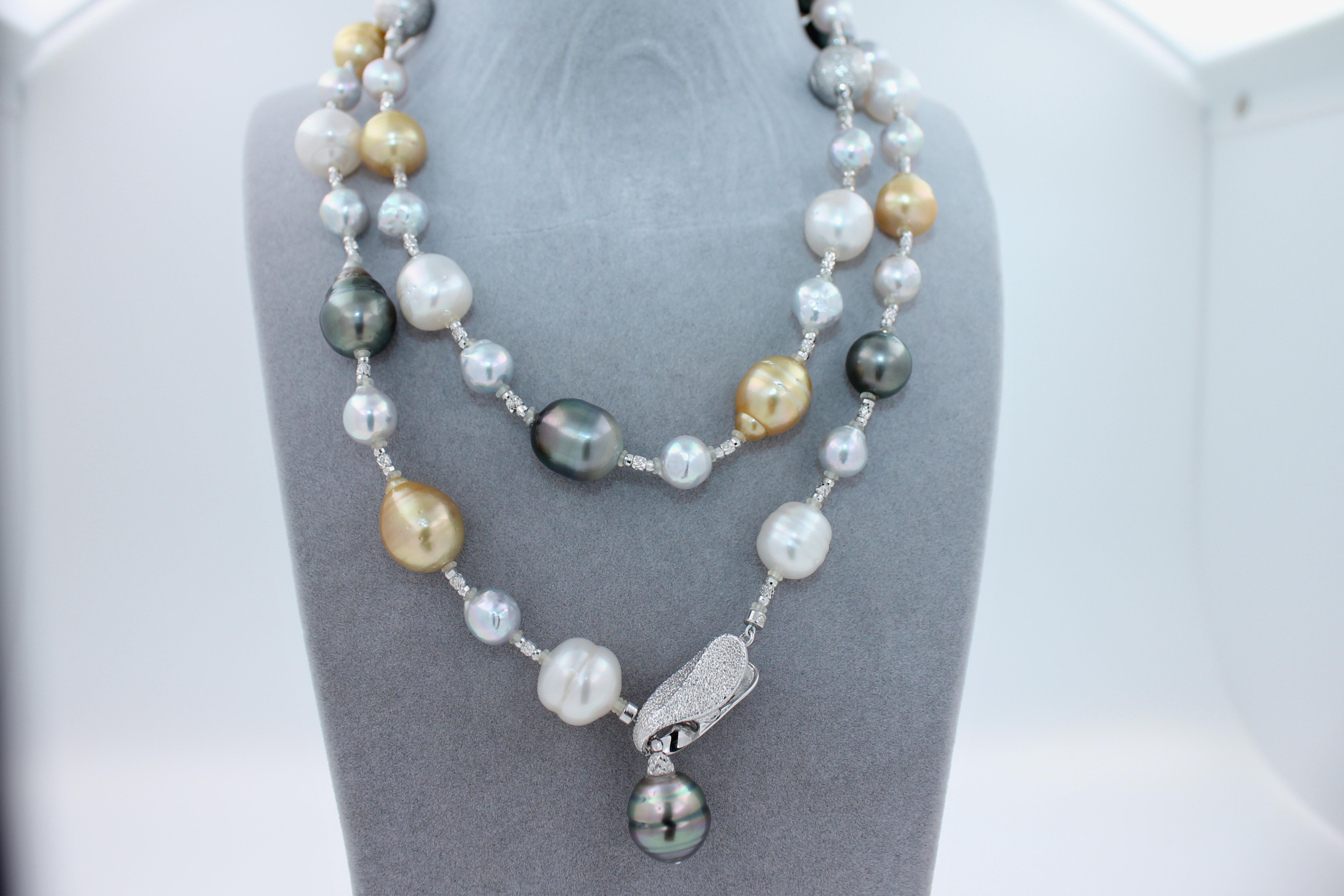 Yellow White South Sea Tahitian Pearls Gold Adjustable Lariat Necklace Bracelet For Sale 3
