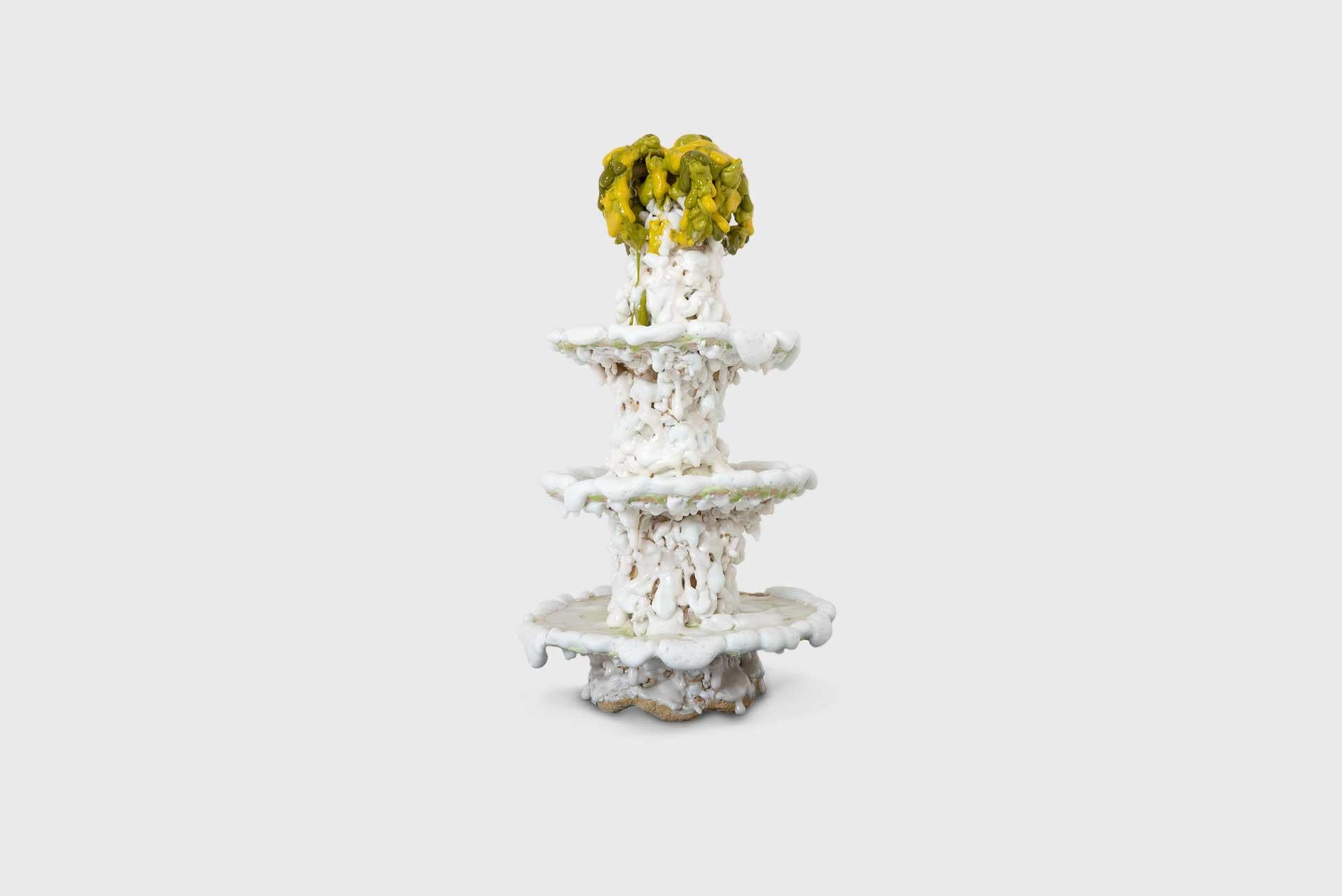 Américain Yellow White Three-Tiered Contemporary Cake Stand by Nick Weddell Stoneware clay en vente