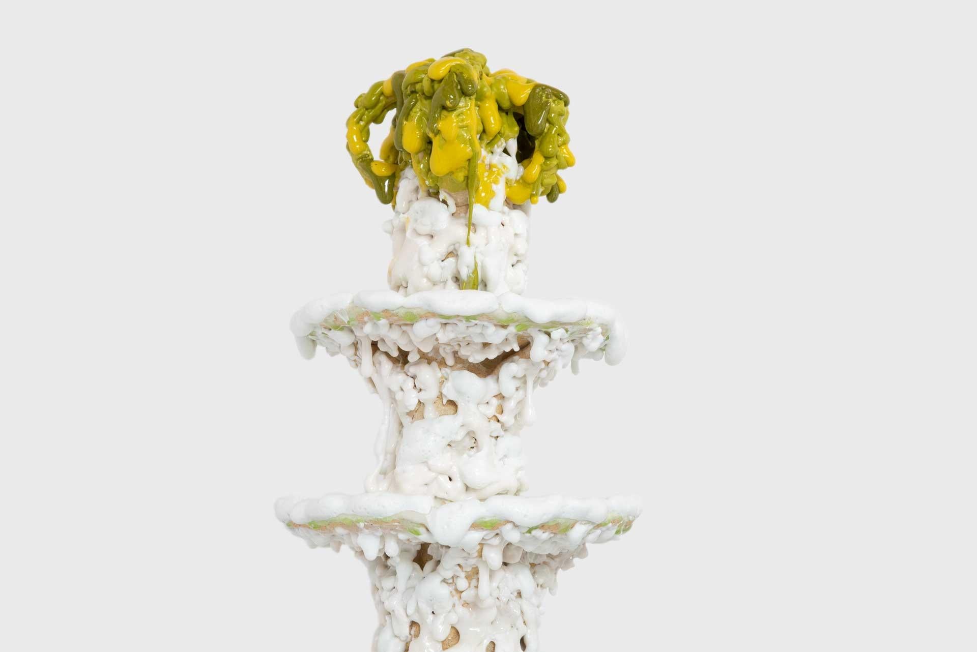 American Yellow White Three-Tiered Contemporary Cake Stand by Nick Weddell Stoneware clay For Sale