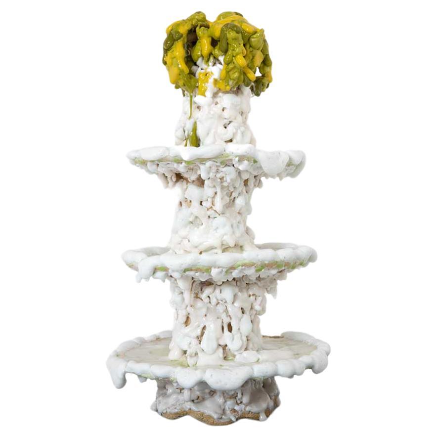 Yellow White Three-Tiered Contemporary Cake Stand by Nick Weddell Stoneware clay For Sale