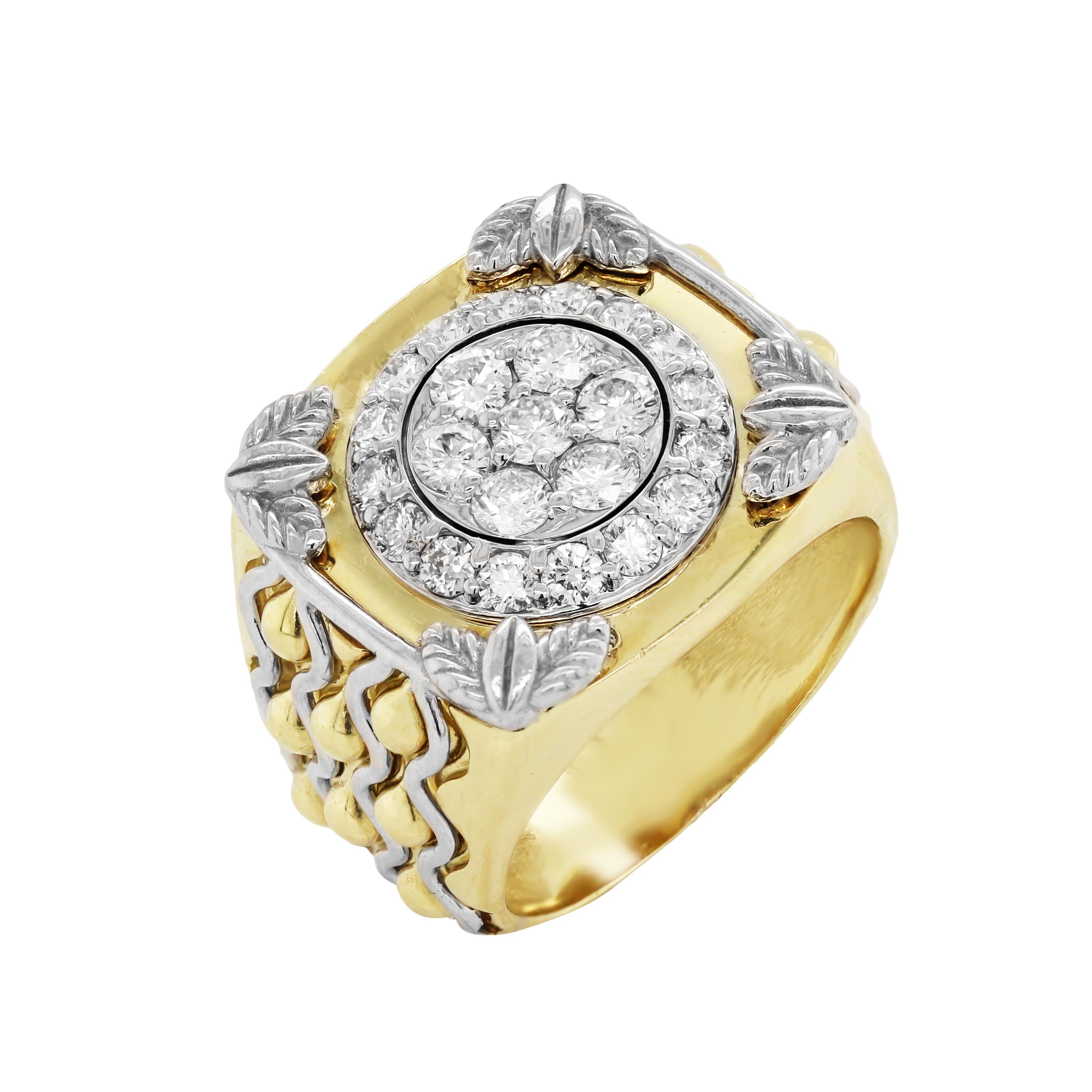 Art Deco Yellow White Two-Tone Gold and Diamond Men's Ring Stambolian