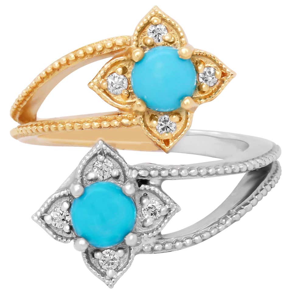 Sleeping Beauty Turquoise Diamond Gold Ring at 1stDibs