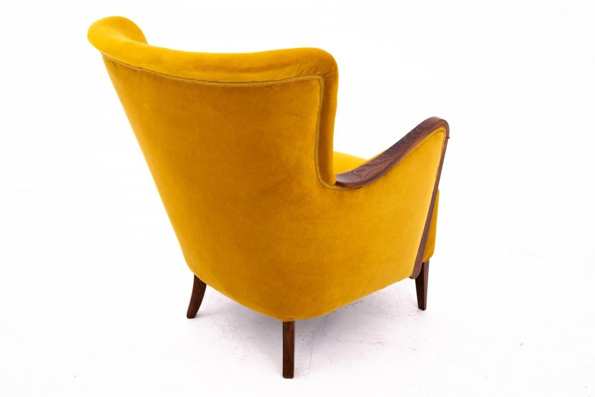 Yellow Wingback Armchair, Northern Europe, around 1920. After renovation. For Sale 6