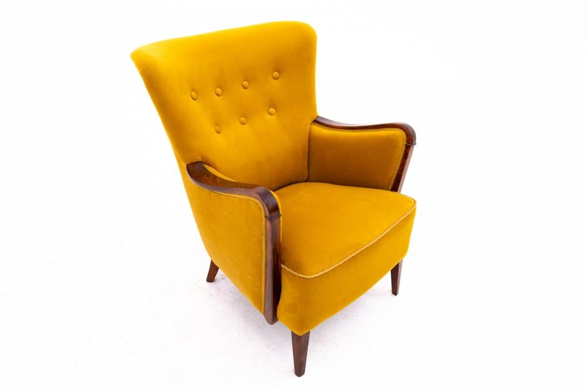 Swedish Yellow Wingback Armchair, Northern Europe, around 1920. After renovation. For Sale