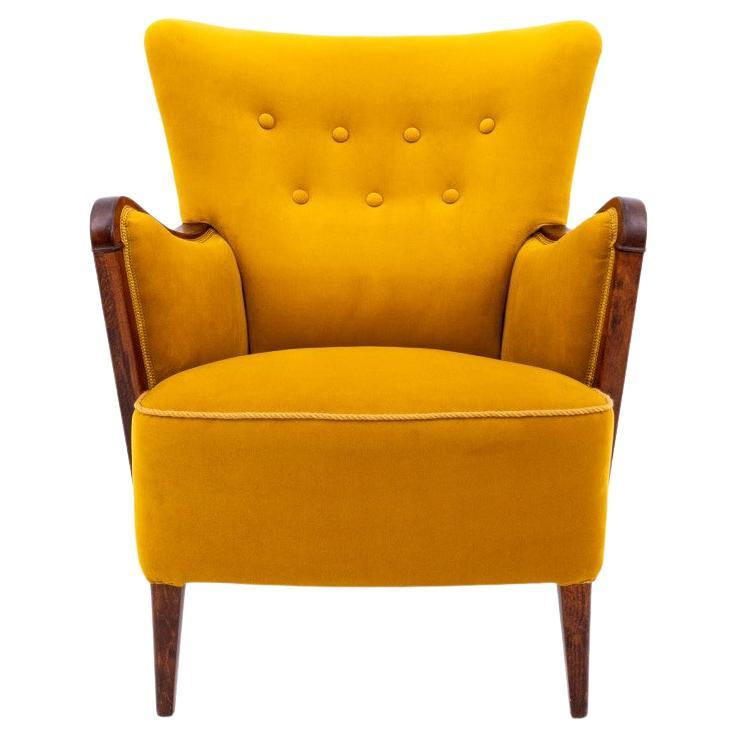 Yellow Wingback Armchair, Northern Europe, around 1920. After renovation. For Sale