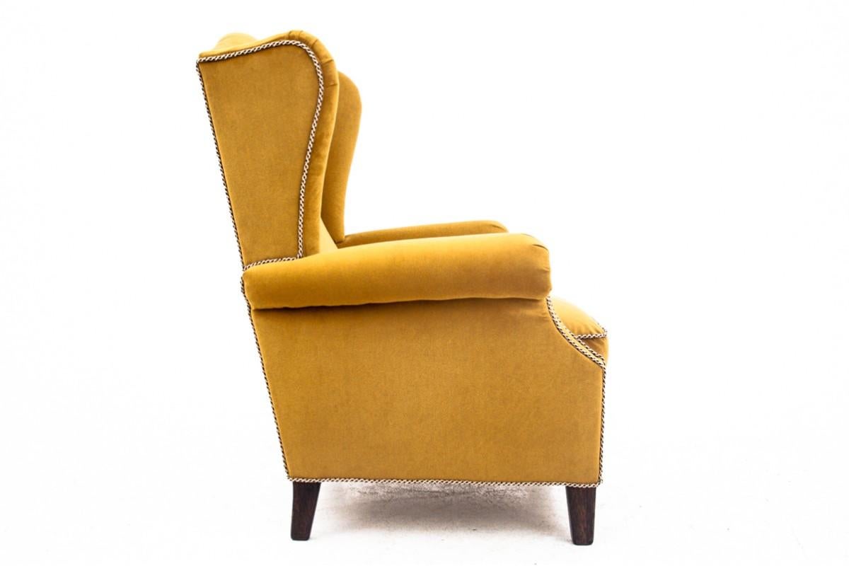 Yellow Wingback armchair, Scandinavia, 1940s 5