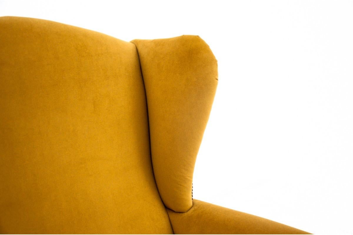 Velvet Yellow Wingback armchair, Scandinavia, 1940s